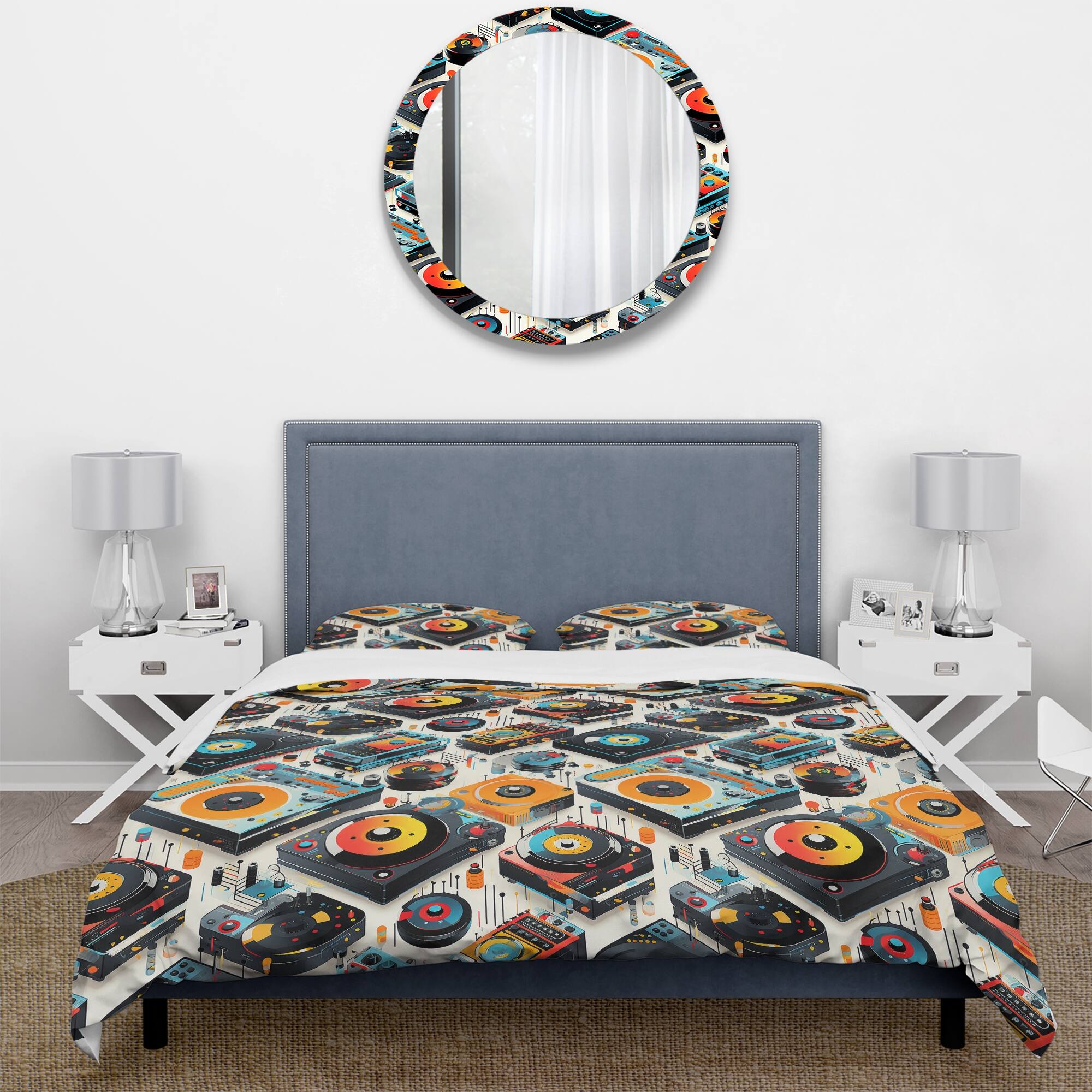 Designart "Turntables Boom Boxes Spots" Yellow Modern Bedding Cover Set